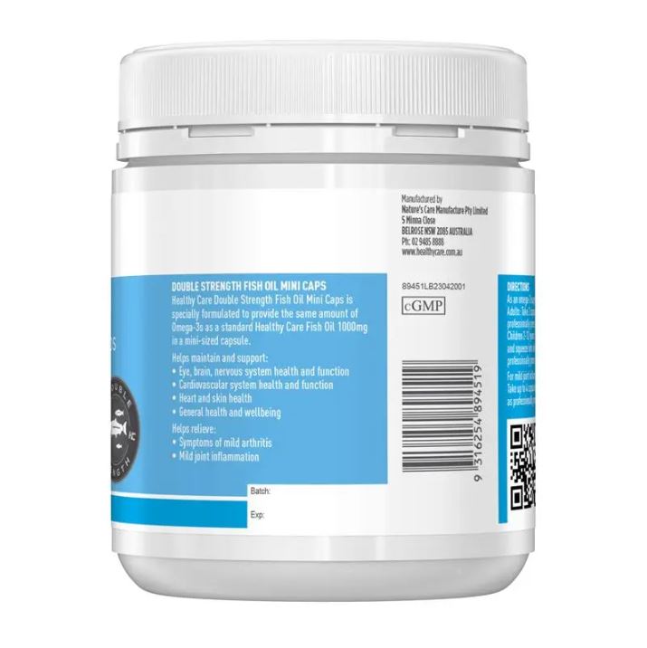 Dầu cá không mùi viên nhỏ Healthy Care Double Strength Fish Oil Mini Caps
