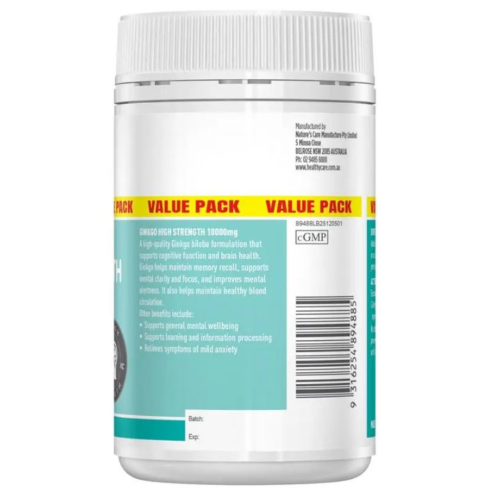 Viên uống bổ não hàm lượng cao Healthy Care High Strength Ginkgo 10000mg