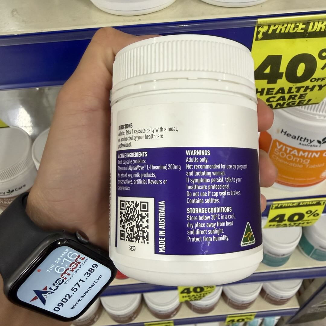 Viên uống giảm căng thẳng và thư giãn tinh thần Healthy Care L-Theanine 200 60 viên