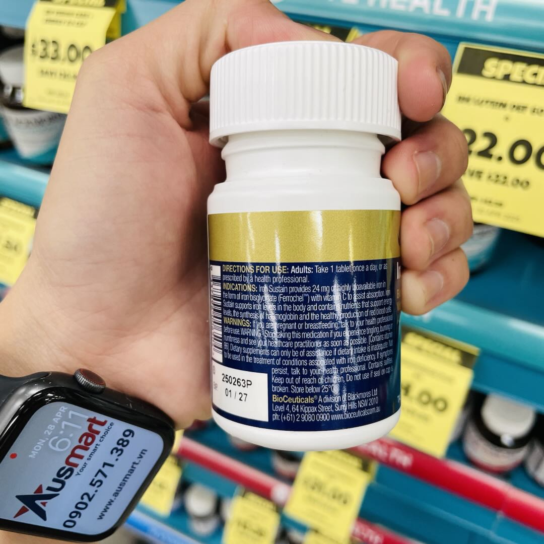 Viên uống bổ sung sắt BioCeuticals Iron Sustain 30 viên