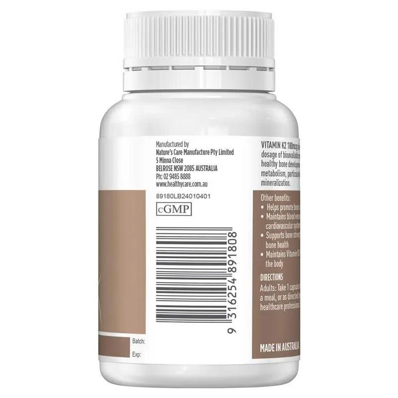 Viên uống bổ sung Vitamin K2 180mcg Healthy Care hỗ trợ xương