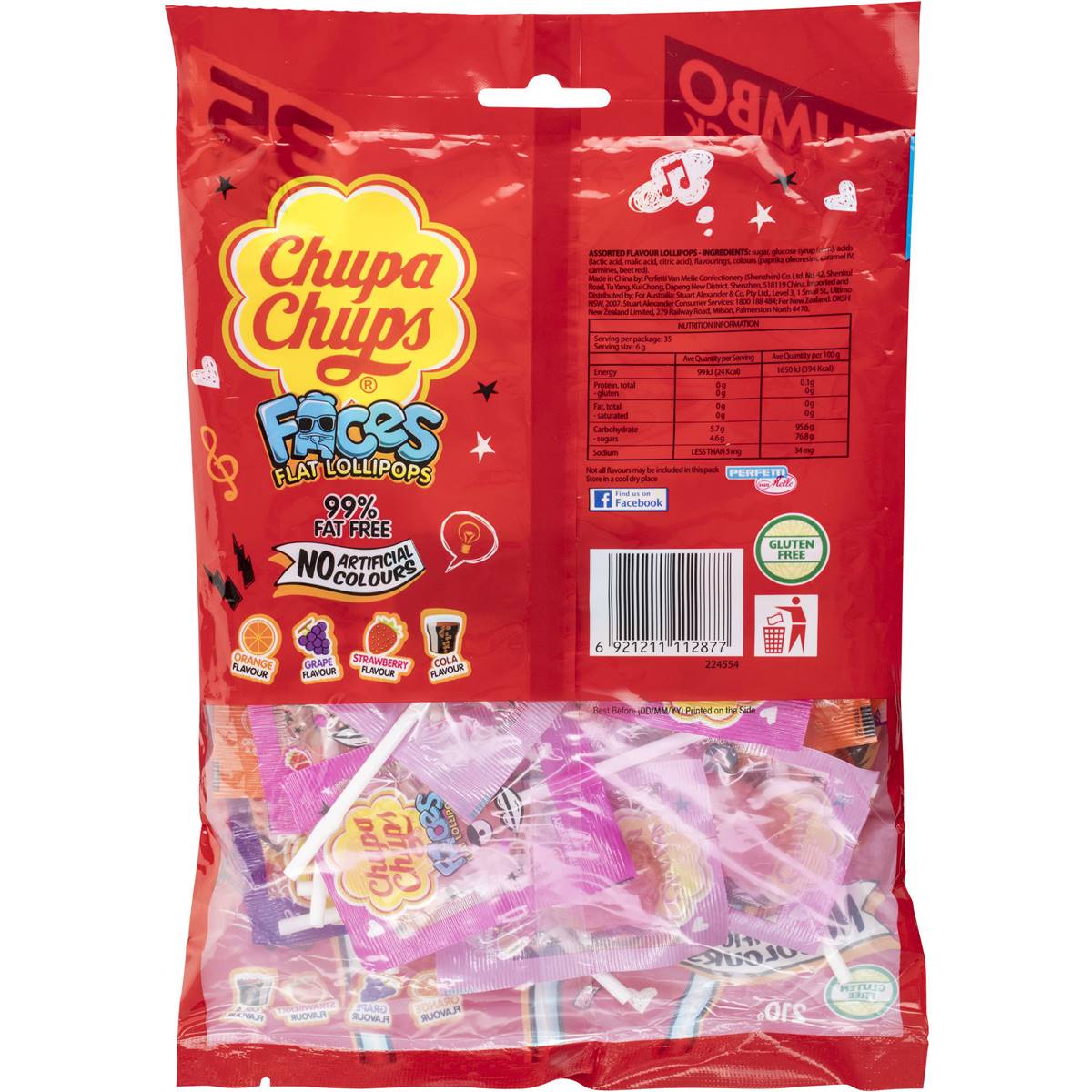 Kẹo mút Chupa Chups Faces Flat Lollipops 35 cây | Xuất xứ Úc (Australia)