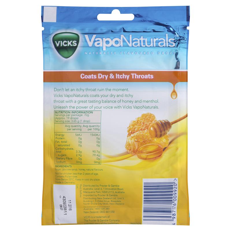 Kẹo ngậm viêm họng mật ong Vicks VapoNaturals Honey Throat Lozenges 19 viên