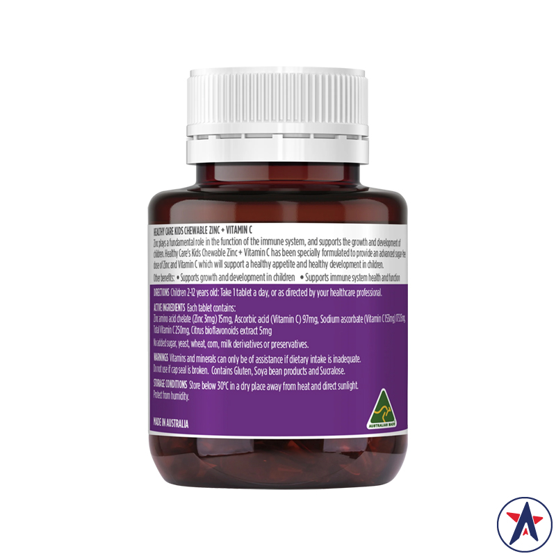 Kẹo nhai tăng đề kháng Healthy Care Kids Chewable Zinc + Vitamin C 60 viên