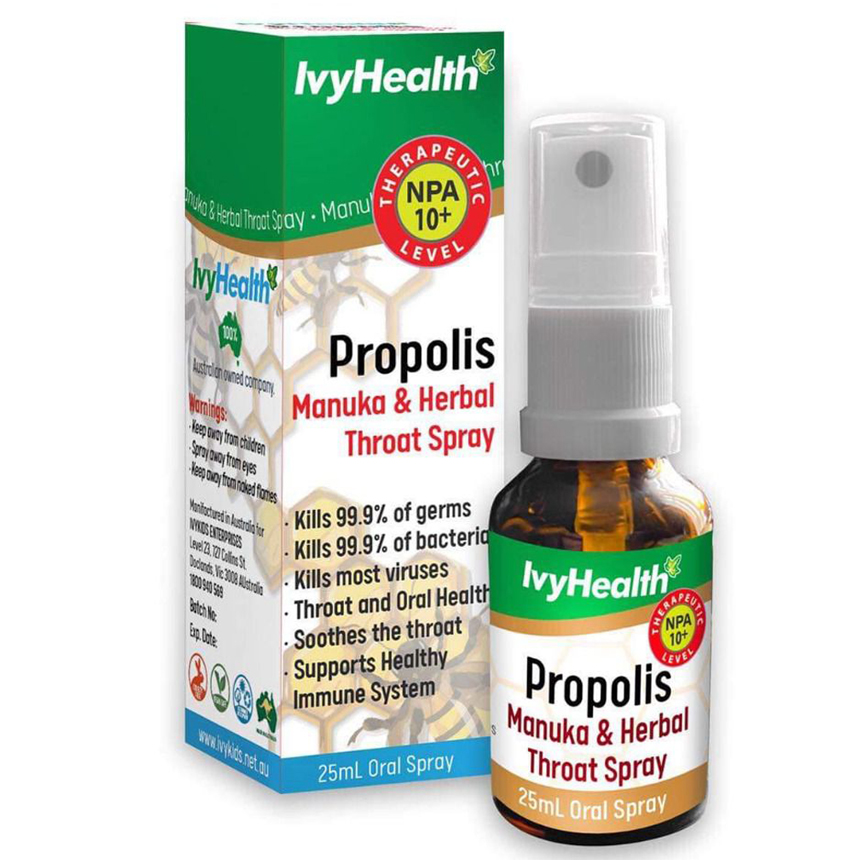 Xịt keo ong Ivy Health Propolis Manuka & Herbal Throat Spray 25ml | Xuất xứ Úc