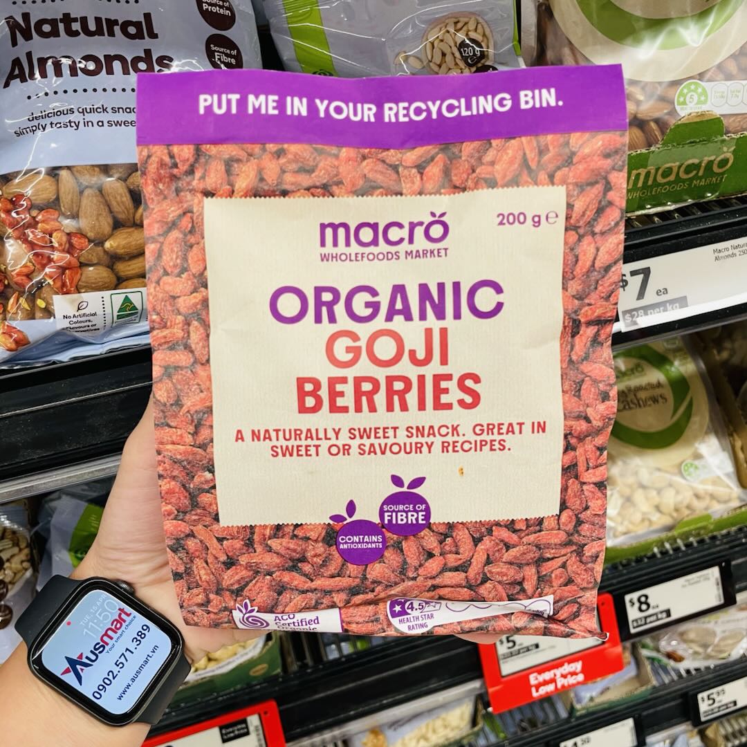 Quả kỷ tử Goji Berries Macro Certified Organic của Úc 200g