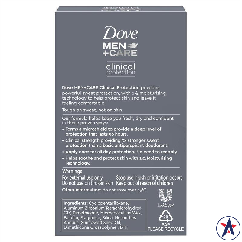 Lăn khử mùi Dove for Men Clinical Protection Antiperspirant Deodorant Clean Comfort 45ml