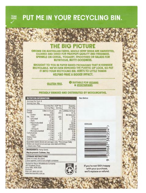 Hạt gai dầu Macro Australian Hemp Seeds 200g