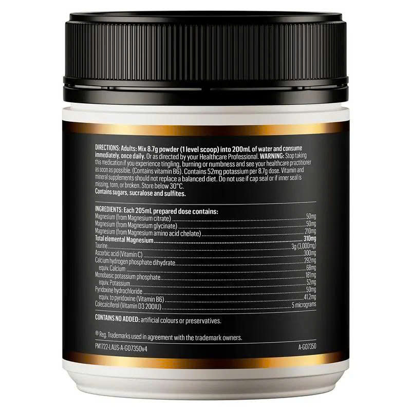 Bột uống magie vị chanh Go Healthy Magnesium Powder Lemon Lime 250g