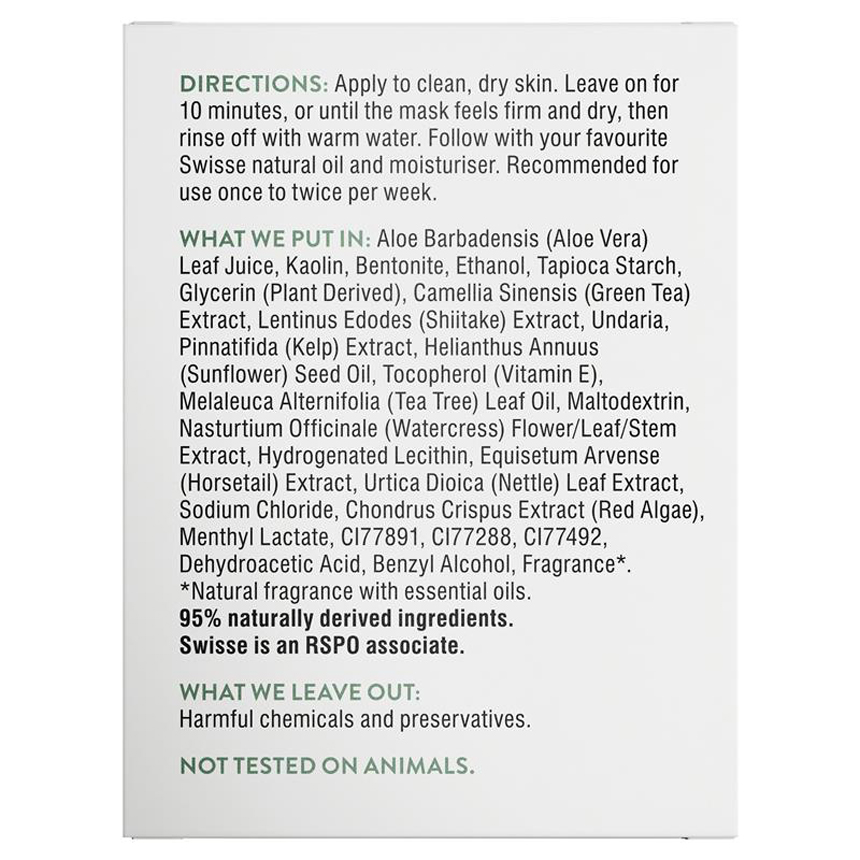 Mặt nạ thải độc da Swisse Matcha Tea Anti Pollution Clay Mask 70g