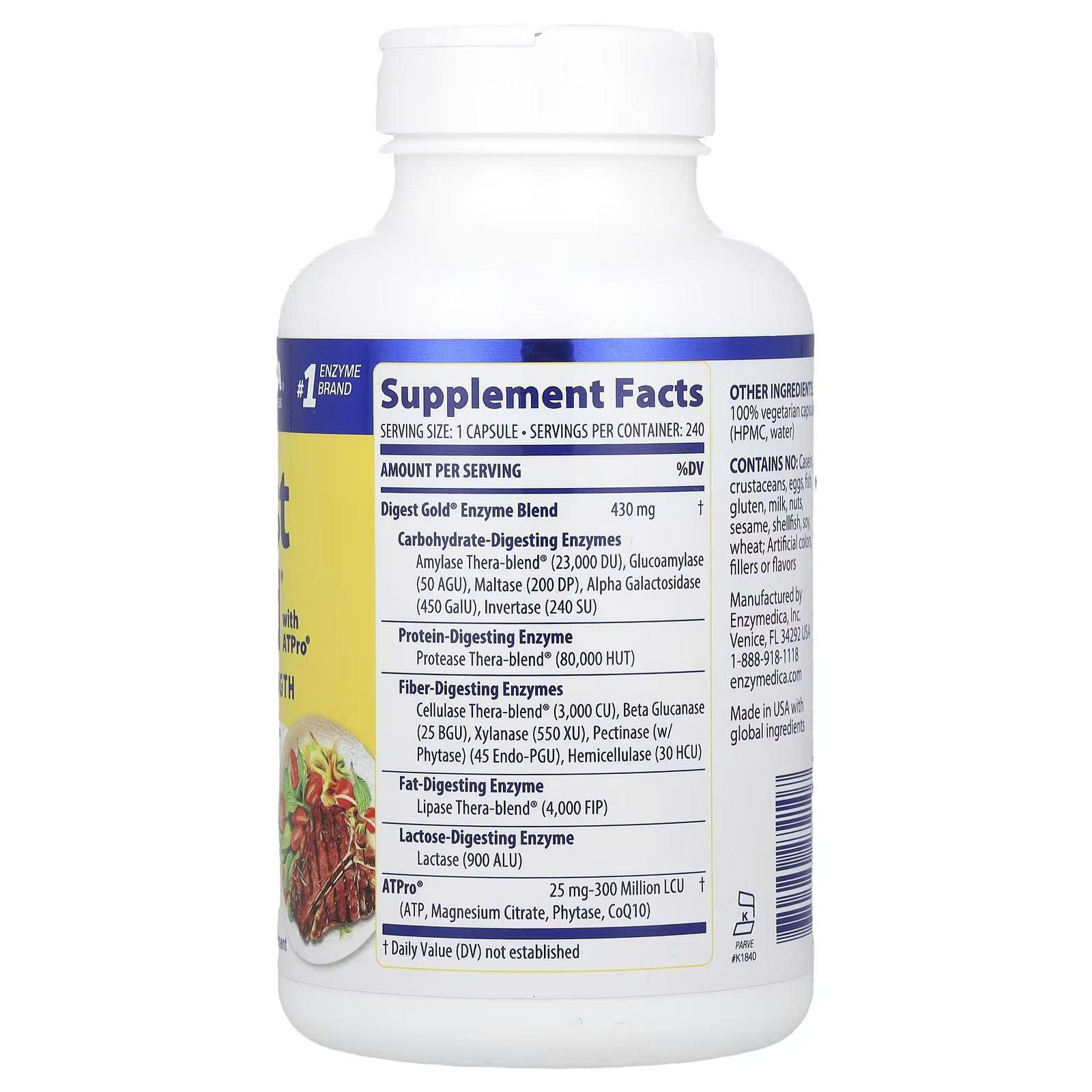 Men hỗ trợ tiêu hoá Enzymedica Digest Gold with ATPro 240 viên