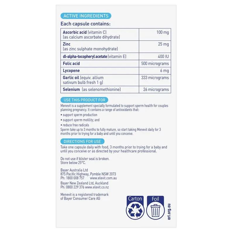 Menevit Pre-Conception Sperm Health cho nam giới
