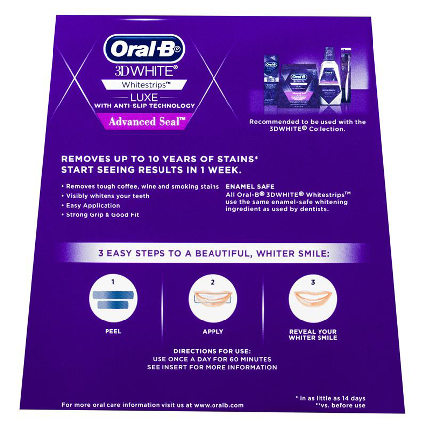 Miếng dán trắng răng Oral B 3D White Luxe Advanced Seal 14 miếng | Chất lượng đảm bảo từ Úc