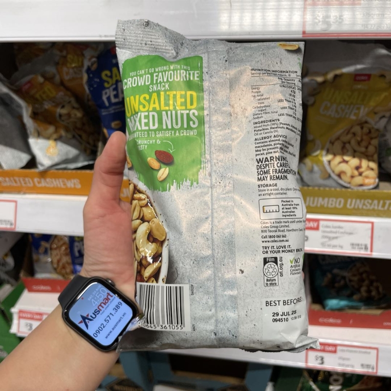 Mixed Nuts Coles Unsalted của Úc 375g