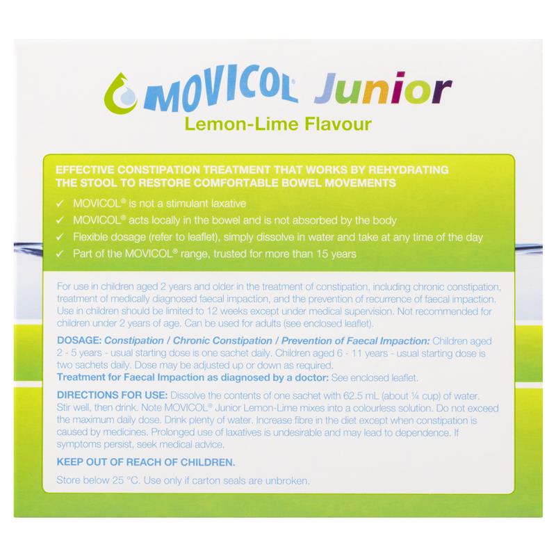 Hỗ trợ điều trị táo bón cho trẻ Movicol Junior Lemon Lime 30 gói