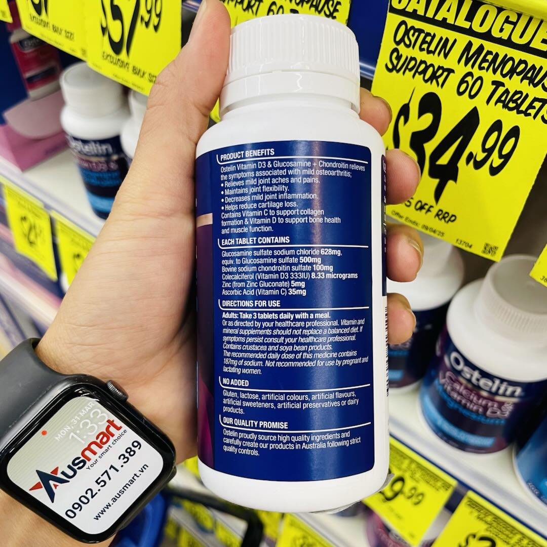 Viên uống bổ xương khớp Ostelin Vitamin D3 & Glucosamine + Chondroitin