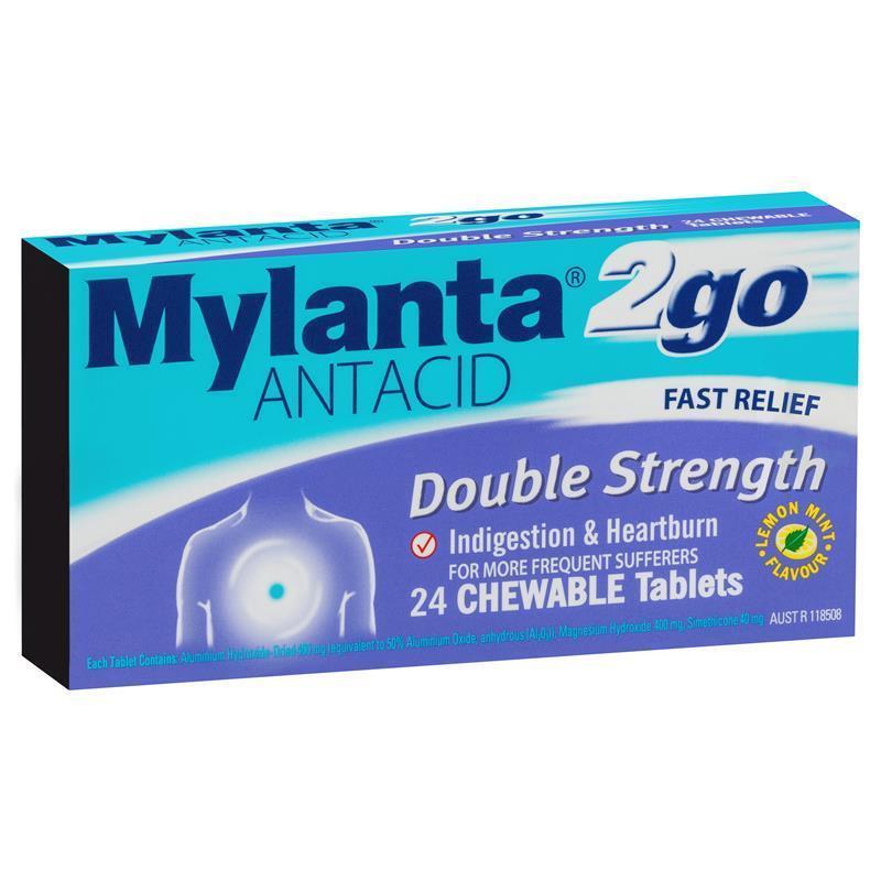 Giảm ợ nóng, khó tiêu liều cao Mylanta 2Go Antacid Double Strength Lemon Mint
