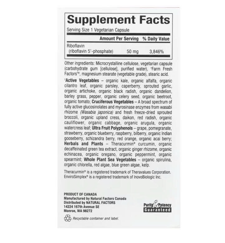 Viên uống bổ sung vitamin B2 Natural Factors BioCoenzymate B2 Riboflavin 5'-Phosphate 50 mg