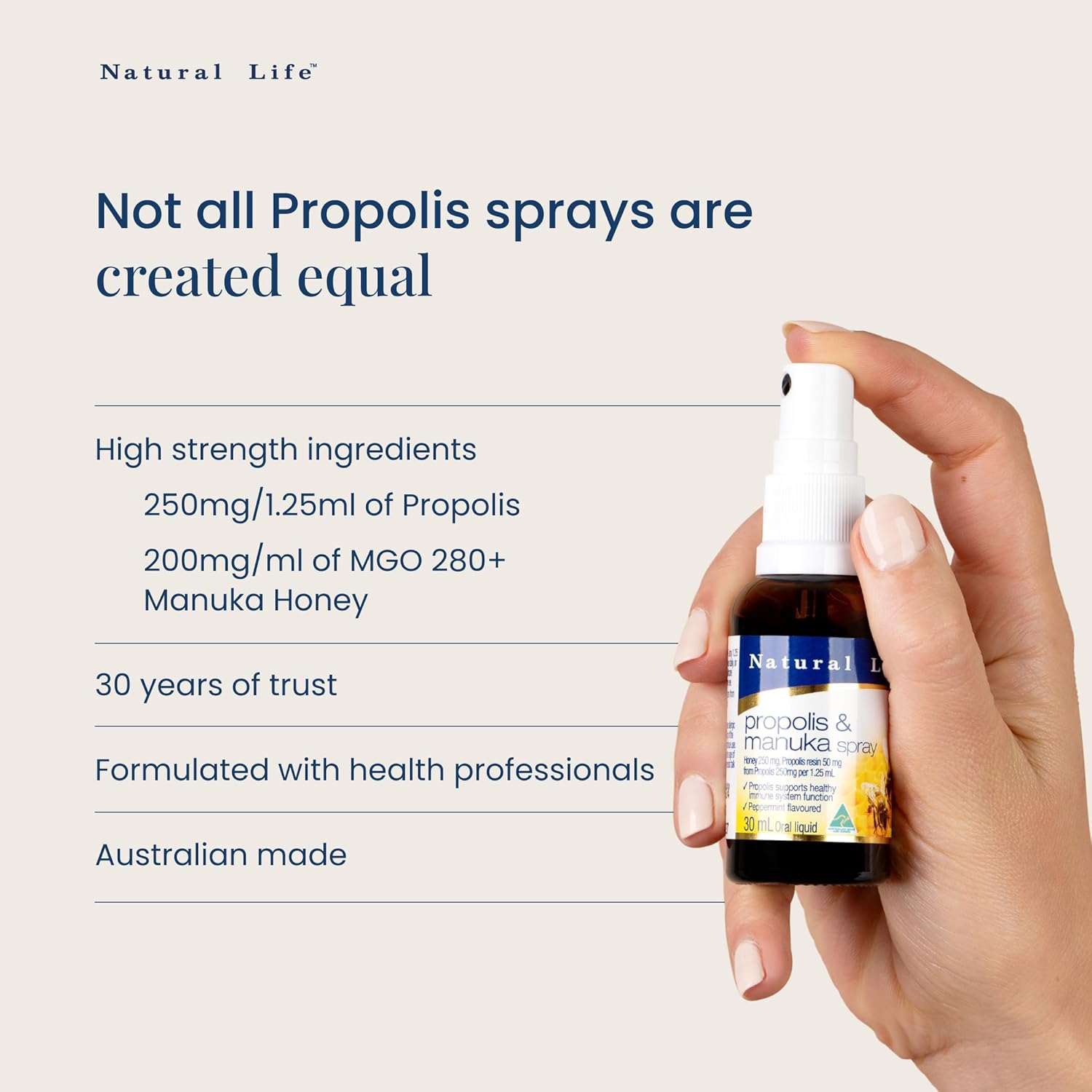Xịt keo ong Natural Life Propolis & Manuka Honey Spray 30mL