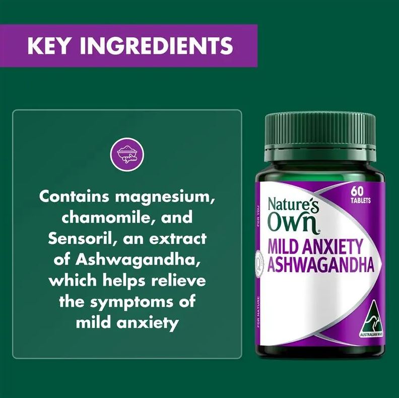 Viên uống giảm căng thẳng và thư giãn Nature's Own Mild Anxiety Ashwagandha 60 viên