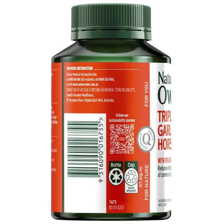 Viên uống hỗ trợ miễn dịch Nature's Own Triple Strength Garlic + Vitamin C + Horseradish