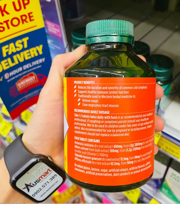 Viên uống hỗ trợ miễn dịch Nature's Own Triple Strength Garlic + Vitamin C + Horseradish 200 viên