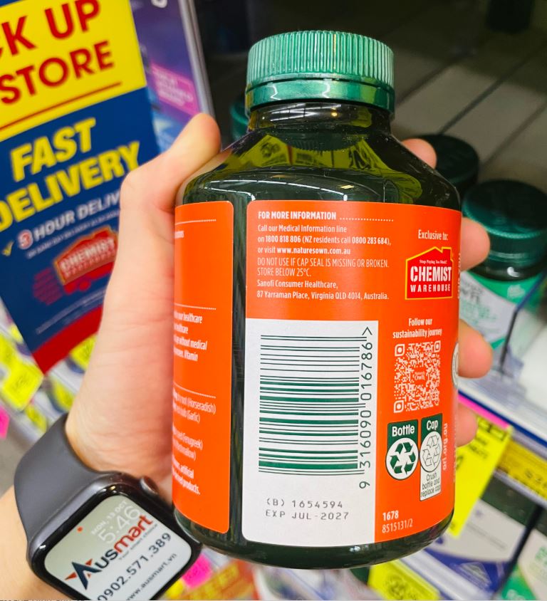 Viên uống hỗ trợ miễn dịch Nature's Own Triple Strength Garlic + Vitamin C + Horseradish 200 viên