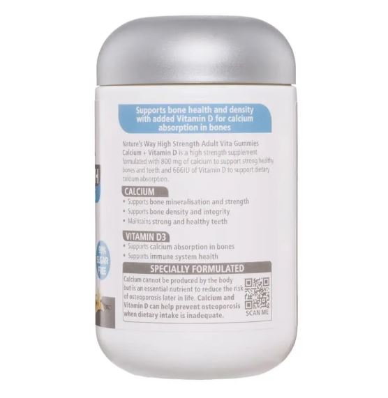 Kẹo dẻo bổ sung Canxi liều cao cho người lớn Nature's Way High Strength Calcium + Vitamin D 60 viên