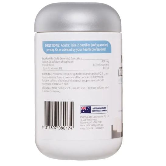 Kẹo dẻo bổ sung Canxi liều cao cho người lớn Nature's Way High Strength Calcium + Vitamin D 60 viên