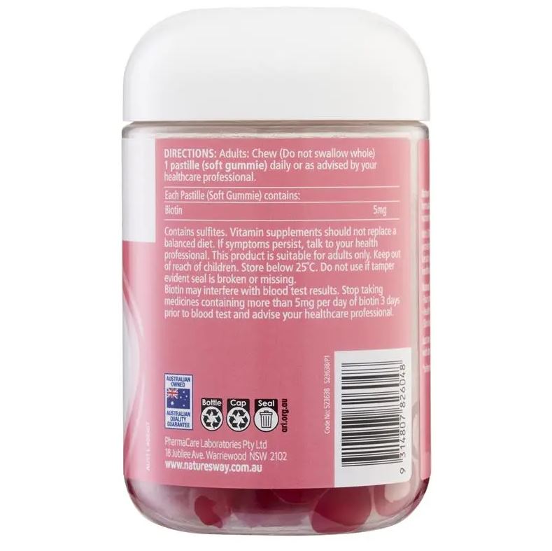 Kẹo mọc tóc & dày tóc Natures Way Beauty Biotin for Hair 120 viên