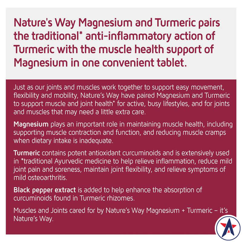 Nature's Way Magnesium + Turmeric 150 viên cung cấp Magie & Nghệ tươi | Hàng xách tay Úc chính hãng