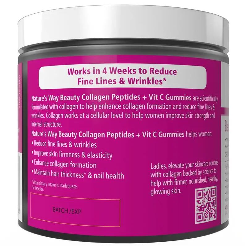 Kẹo dẻo Nature's Way Beauty Collagen Peptides + Vit C Gummies 45 viên