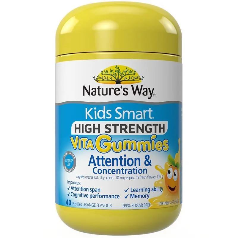 Kẹo tăng cường tập trung & trí nhớ cho bé Natures Way Kids Smart High Strength Vita Gummies Attention & Concentration