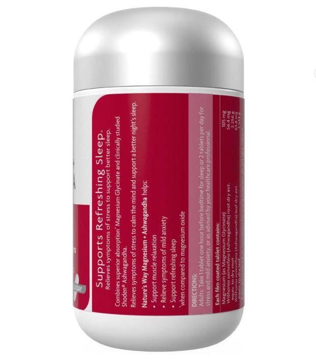 Viên giảm căng thẳng & Hỗ trợ giấc ngủ Nature's Way Magnesium + Ashwagandha