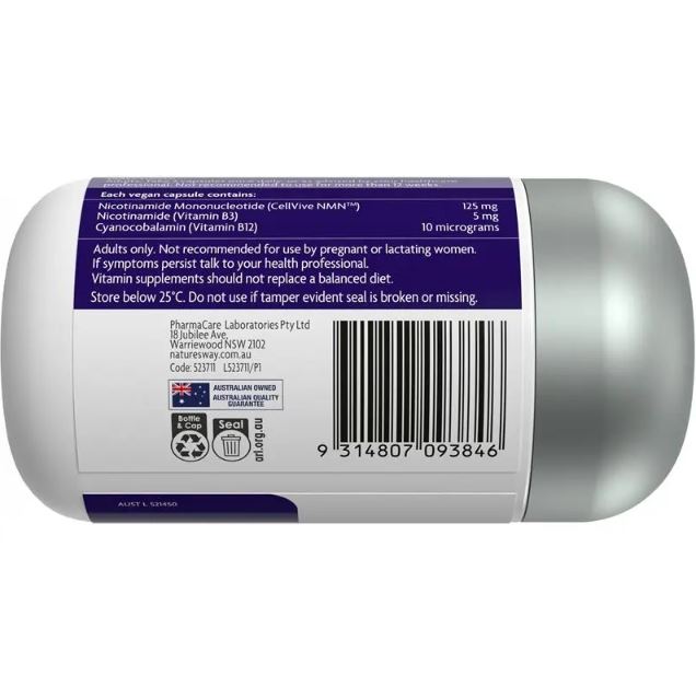 Viên hỗ trợ chống lão hoá Nature's Way NMN + Nicotinamide & B12 60 viên