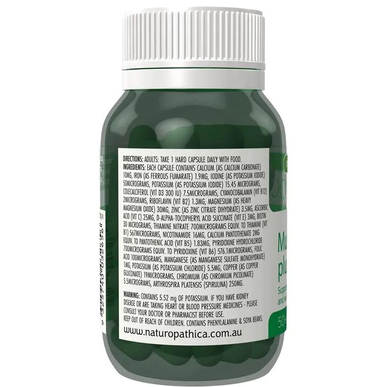 Vitamin tổng hợp thuần chay Naturopathica Vegan Multi Vitamin Plus Spirulina 50 viên