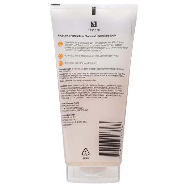 Sữa rửa mặt tẩy tế bào chết trị mụn đầu đen Neutrogena Deep Clean Blackhead Eliminating Scrub 150g