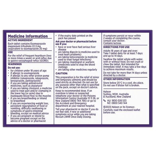 Nexium 24hr (Esomeprazole 20mg) điều trị viêm dạ dày