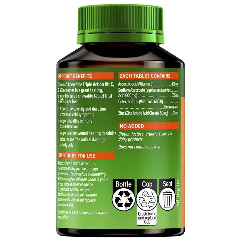 Viên nhai tăng đề kháng Cenovis Triple Action C D & Zinc