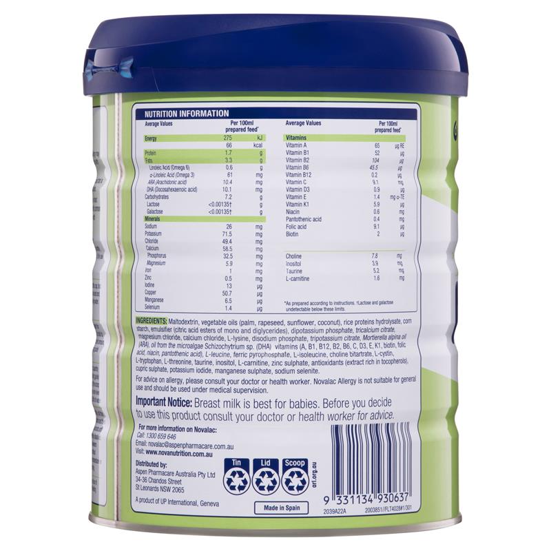 Sữa Novalac Allergy Infant Formula Low Lactose 800g (0-12 tháng)