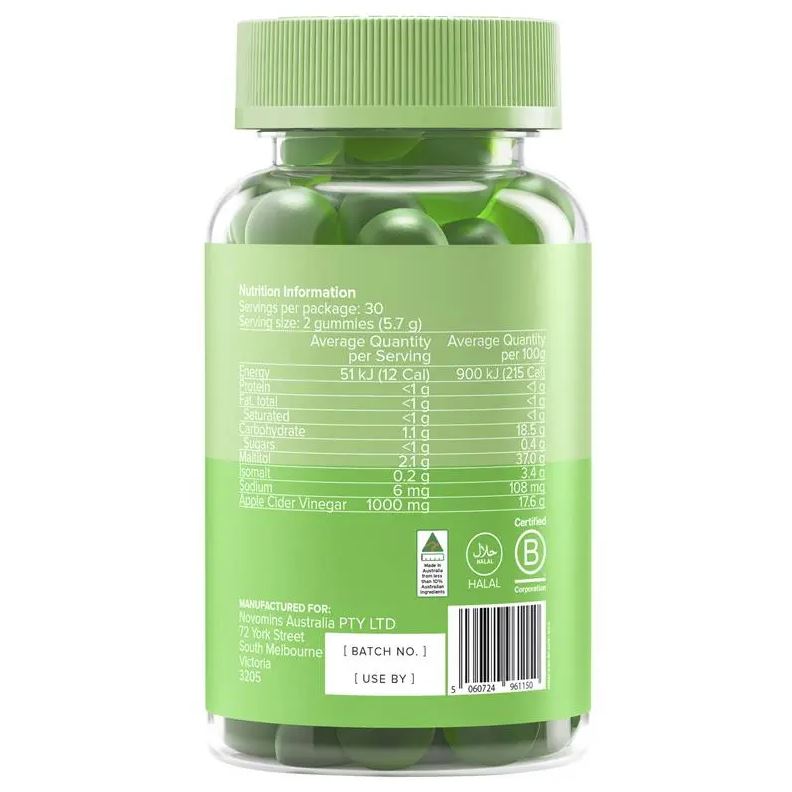 Kẹo dẻo giấm táo Novomins Apple Cider Vinegar Gummies 60 viên