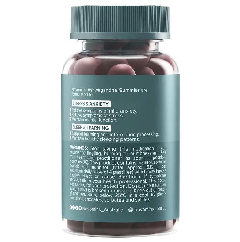 Kẹo dẻo giảm căng thẳng Novomins Ashwagandha Gummies 60 viên