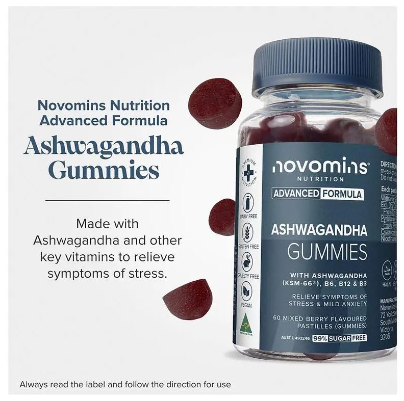 Kẹo dẻo giảm căng thẳng Novomins Ashwagandha Gummies 60 viên