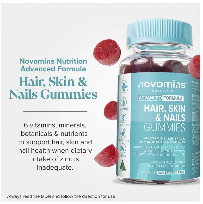 Kẹo dẻo đẹp da tóc móng Novomins Hair Skin and Nails Gummies 60 viên