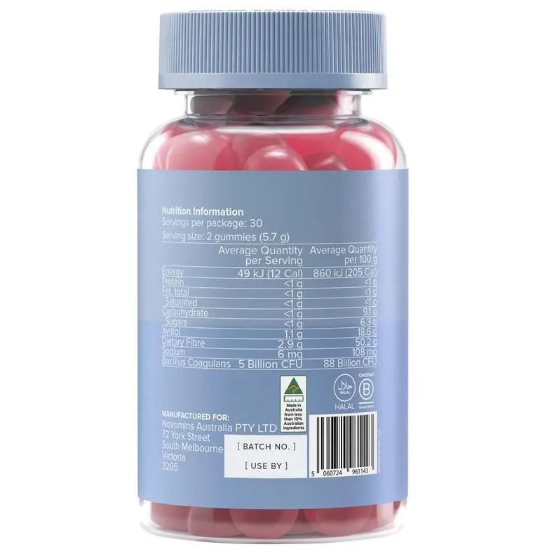 Kẹo men vi sinh hỗ trợ tiêu hóa & miễn dịch Novomins Probiotic Gummies 60 viên