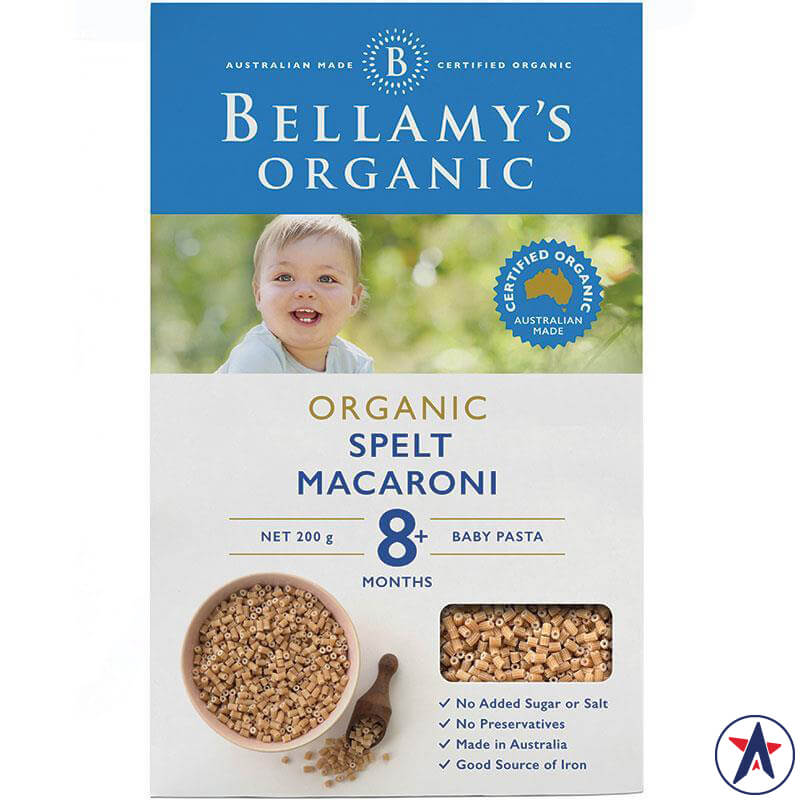 Nui ống hữu cơ cho bé Bellamy's Organic Spelt Macaroni 200g | Sản phẩm chính hãng Úc