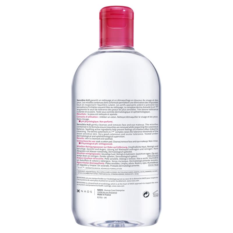 Nước tẩy trang cho da nhạy cảm Bioderma hồng Sensibio H2O 500ml | Chất lượng đảm bảo từ Úc
