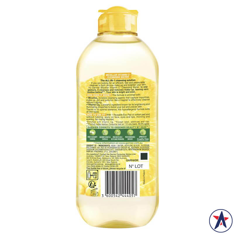 Nước tẩy trang Garnier vàng Micellar Cleansing & Vitamin C 400ml | Sản phẩm Úc chất lượng
