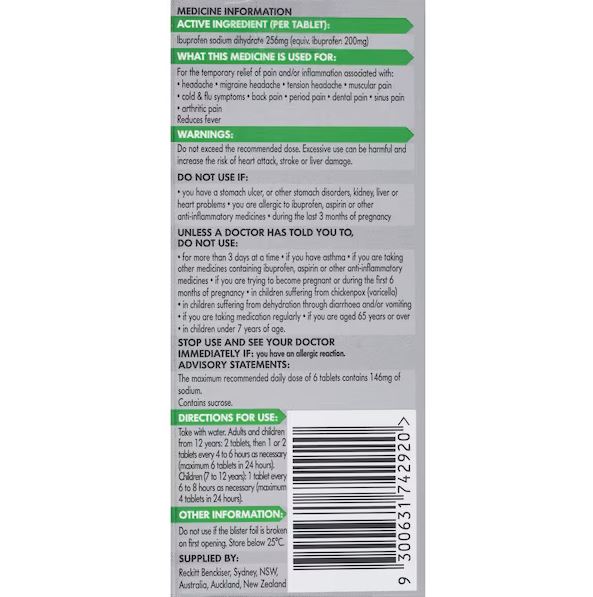 Viên uống giảm đau nhanh Nurofen Zavance Ibuprofen 256mg Fast Pain Relief