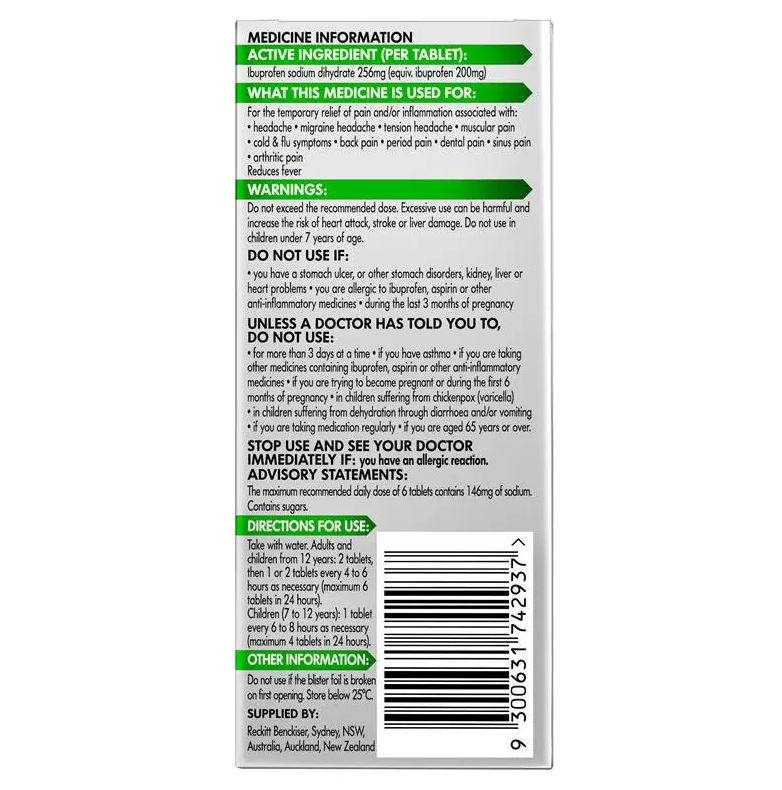 Viên uống giảm đau nhanh Nurofen Zavance Ibuprofen 256mg Fast Pain Relief